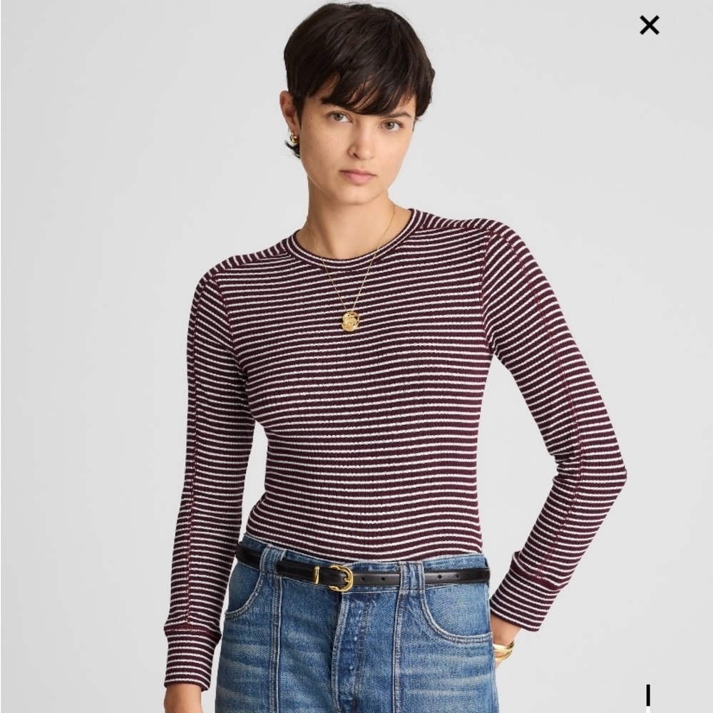 NWT Madewell Ribbed Crewneck Striped Long Sleeve Tee - Size Medium